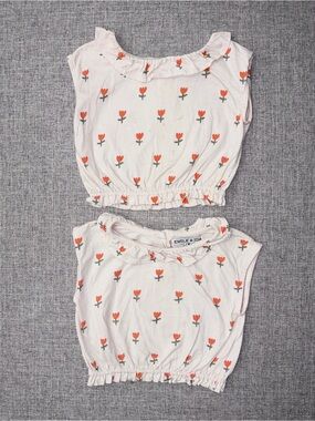 Emile et Ida Cream Tank Tops with Orange Floral Print